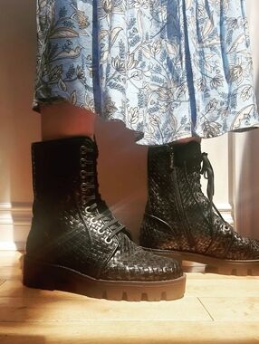 Pons Quintana Black Woven Lace-Up Combat Boots